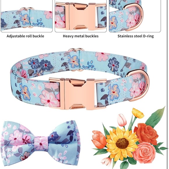 Dog Collar Adjustable Puppy Collars for  Medium Boy&Girl Dogs (M, Light Blue 02) - Picture 3 of 5